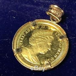 14K Gold Pendant Bezel With ISLE OF MAN ANGEL 1/20 FINE GOLD COIN. 999 24k