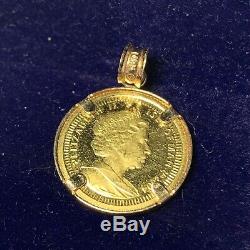 14K Gold Pendant Bezel With ISLE OF MAN ANGEL 1/20 FINE GOLD COIN. 999 24k