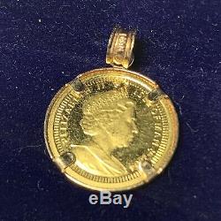 14K Gold Pendant Bezel With ISLE OF MAN ANGEL 1/20 FINE GOLD COIN. 999 24k