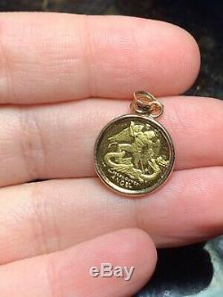 14K Gold Pendant Bezel With ISLE OF MAN ANGEL 1/20 FINE GOLD COIN. 999 24k