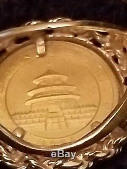 14K Yellow Gold 1/20 Ounce Panda 5 Yuan Coin Ring Size 6.5 Fine Estate Jewelry