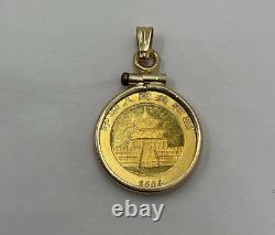 14K Yellow Gold Bezel Set 1/20ozt. 999 Fine Gold Panda Coin Pendant