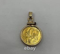 14K Yellow Gold Bezel Set 1/20ozt. 999 Fine Gold Panda Coin Pendant