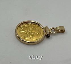 14K Yellow Gold Bezel Set 1/20ozt. 999 Fine Gold Panda Coin Pendant