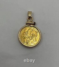 14K Yellow Gold Bezel Set 1/20ozt. 999 Fine Gold Panda Coin Pendant