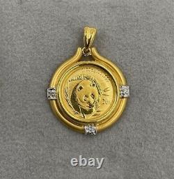 14K Yellow Gold Bezel Set Diamond Accent 2003.999 Fine Gold 1/20 ozt Panda Coin