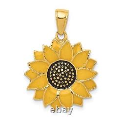 14K Yellow Gold Enameled Yellow Sunflower Pendant Fine Jewlery for Womens Gift