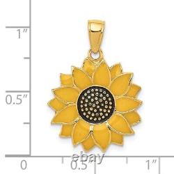 14K Yellow Gold Enameled Yellow Sunflower Pendant Fine Jewlery for Womens Gift