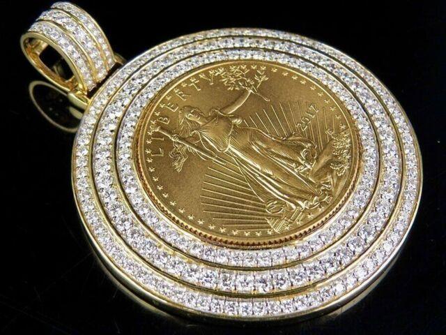 14k Yellow Gold Plated 2ct Round Cut Real Moissanite Lady Liberty Coin Pendant
