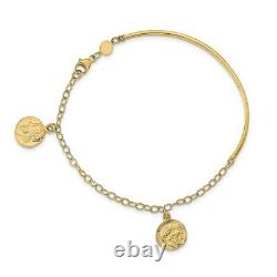 14K Yellow Gold Polished Roman Coin Bangle Bracelet Fine Jewelry for Womens