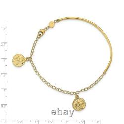 14K Yellow Gold Polished Roman Coin Bangle Bracelet Fine Jewelry for Womens