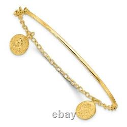 14K Yellow Gold Polished Roman Coin Bangle Bracelet Fine Jewelry for Womens