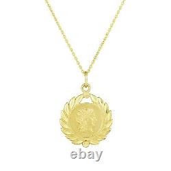 14K Yellow Gold Roman Coin & Leaf Wreath Inspired 18 Necklace Fine Jewelry