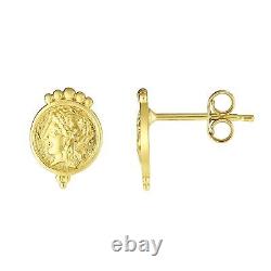 14K Yellow Gold Roman Coin Stud Earrings Fine Jewelry