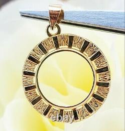 14K Yellow Gold Vintage Coin Holder Pendant Round Ruffled Edge Design