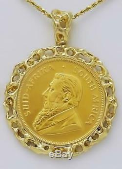14k 22k 10z FINE YELLOW GOLD 1976 SOUTH AFRICA KRUGERRAND COIN NUGGET PENDANT