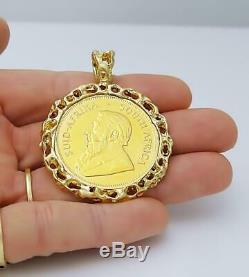 14k 22k 10z FINE YELLOW GOLD 1976 SOUTH AFRICA KRUGERRAND COIN NUGGET PENDANT