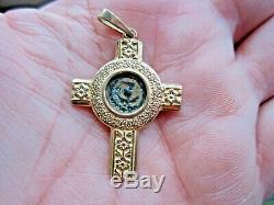 14k GOLD Charm Pendant Cross with Widows Mite Ancient Coin Jerusalem Israel