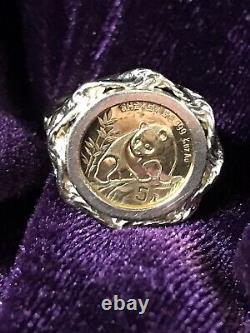 14k Gold Coin Ring with 1/20 troy oz. 999 FINE GOLD 1990 PANDA Sz7½