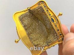14k Gold Diamond and Sapphire Vintage Mesh Coin Purse