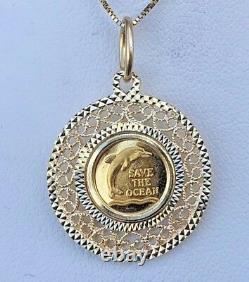 14k Gold Filigree Bezel Pendant 24kt Hawaiian Coin 2.5 Grams