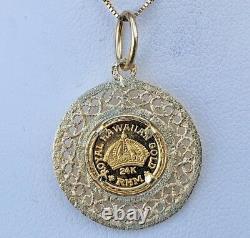 14k Gold Filigree Bezel Pendant 24kt Hawaiian Coin 2.5 Grams