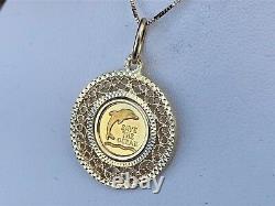 14k Gold Filigree Bezel Pendant 24kt Hawaiian Coin 2.5 Grams