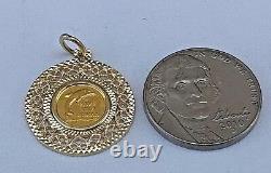 14k Gold Filigree Bezel Pendant 24kt Hawaiian Coin 2.5 Grams