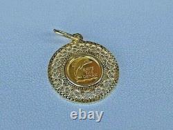 14k Gold Filigree Bezel Pendant 24kt Hawaiian Coin 2.5 Grams