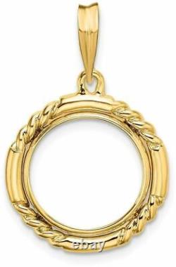 14k Yellow Gold 13mm Quadruple Twist & Bright Prong Coin Bezel Pendant