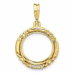 14k Yellow Gold 13mm Quadruple Twist & Bright Prong Coin Bezel Pendant