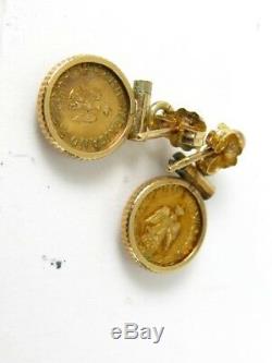 14k Yellow Gold 1865 Maximilian Emperador Mexican Mini Gold Coin Earrings 2.1g