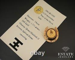 14k Yellow Gold 2002 Queen Elizabeth II Fine Coin Horseshoe Pendant 3.7g i14169