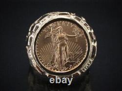 14k Yellow Gold $5 American Eagle 1/10oz Fine Gold Coin Mens Ring 16.2g i7004