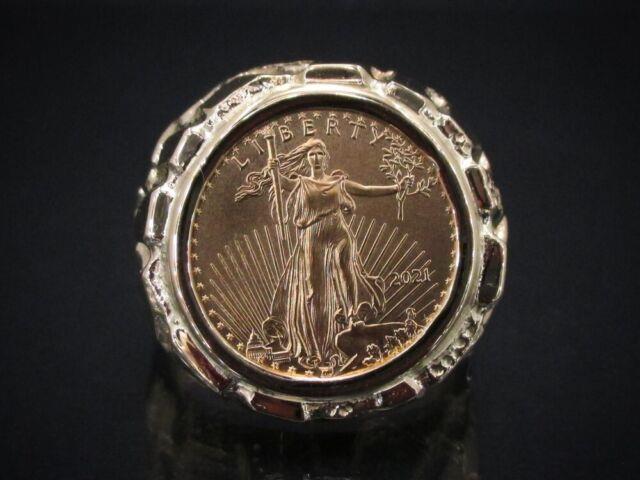 14k Yellow Gold American Eagle 1/10oz Fine Gold Coin Mens Ring 16.2g I7004