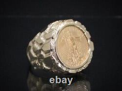 14k Yellow Gold American Eagle 1/10oz Fine Gold Coin Mens Ring 16.2g i7004