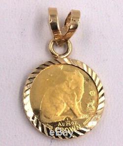 14k Yellow Gold Bezel Set 1/25ozt. 999 Fine Gold Canadian Crown Coin Pendant 2g