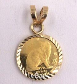 14k Yellow Gold Bezel Set 1/25ozt. 999 Fine Gold Canadian Crown Coin Pendant 2g