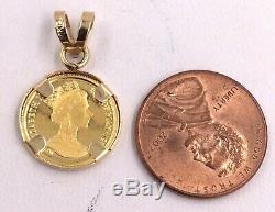 14k Yellow Gold Bezel Set 1/25ozt. 999 Fine Gold Canadian Crown Coin Pendant 2g