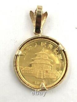 14k Yellow Gold Bezel Set. 999 Fine 1/10ozt Gold Panda Coin Pendant