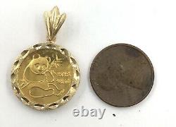 14k Yellow Gold Bezel Set. 999 Fine 1/10ozt Gold Panda Coin Pendant