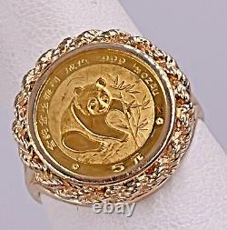 14k Yellow Gold Bezel Set. 999 Fine 1/20th Troy Oz Gold Panda Coin Ring Size 7