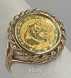 14k Yellow Gold Bezel Set. 999 Fine 1/20th Troy Oz Gold Panda Coin Ring Size 7