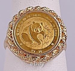 14k Yellow Gold Bezel Set. 999 Fine 1/20th Troy Oz Gold Panda Coin Ring Size 7