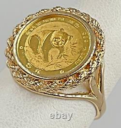 14k Yellow Gold Bezel Set. 999 Fine 1/20th Troy Oz Gold Panda Coin Ring Size 7