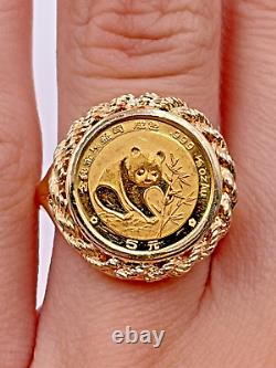 14k Yellow Gold Bezel Set. 999 Fine 1/20th Troy Oz Gold Panda Coin Ring Size 7