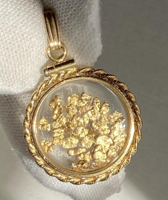 14k Yellow Gold Charm With 22k Yellow Gold Flakes Pendant 2.78g Fine Jewelry