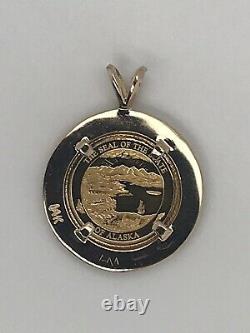 14k Yellow Gold Framed Pendant with 24k Alaska Coin & Fine Gold Nugget Acc, 6.4 Gr