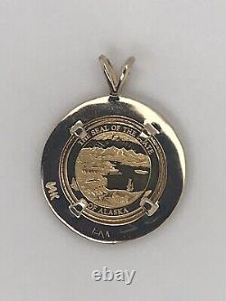 14k Yellow Gold Framed Pendant with 24k Alaska Coin & Fine Gold Nugget Acc, 6.4 Gr