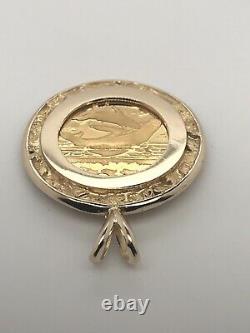 14k Yellow Gold Framed Pendant with 24k Alaska Coin & Fine Gold Nugget Acc, 6.4 Gr